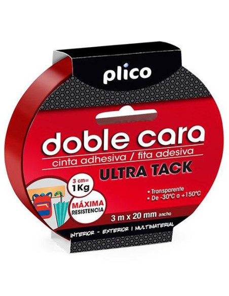 CINTA ADHESIVA DOBLE CARA PLICO rollo 3x20 ULTRA TACK