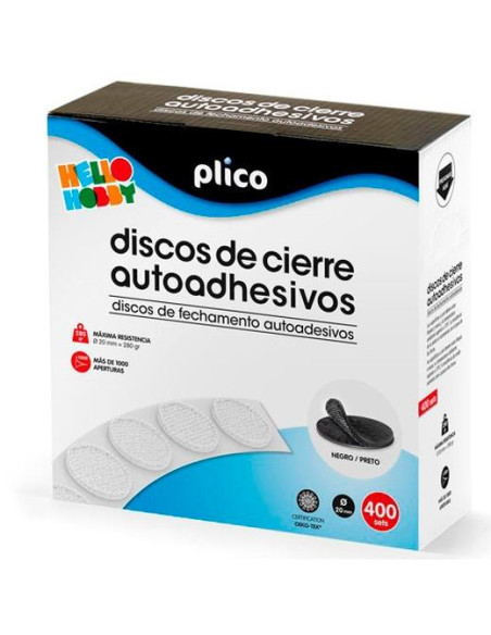 PLICO DISCOS DE CIERRE TEXTIL AUTOADHESIVO Ø20MM -CAJA 400- NEGRO