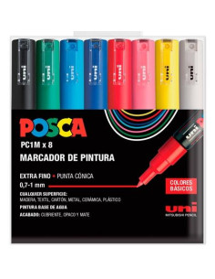 POSCA ESTUCHE 8 MARCADORES  PC-1M8C NO PERMANENTE PUNTA FINA 09MM-13MM CSURTIDOS BASIC