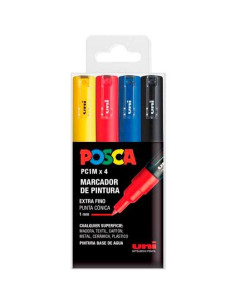 POSCA MARCADOR  PC-1M4C NO PERMANENTE PUNTA FINA 07-1MM COLORES SURTIDOS BASIC -ESTUCHE 4U-