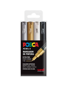 POSCA ESTUCHE 4 MARCADORES  PC-1M4C NO PERMANENTE PUNTA FINA 07MM CSURTIDOS BWSG