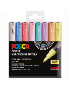 POSCA ESTUCHE BASIC PC-1M8C NO PERMANENTE PUNTA FINA 09MM-13MM CSURTIDOS PASTEL -8U-