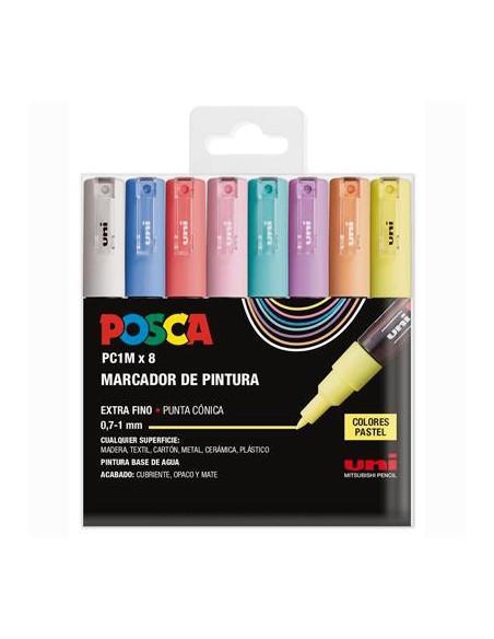 POSCA ESTUCHE BASIC PC-1M8C NO PERMANENTE PUNTA FINA 09MM-13MM CSURTIDOS PASTEL -8U-