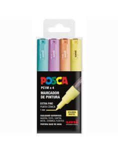 POSCA MARCADOR  PC-1M4C NO PERMANENTE PUNTA FINA 07-1MM COLORES SURTIDOS PASTEL -4U-