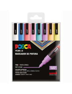 POSCA MARCADOR  PC-3M8C NO PERMANENTE PUNTA FINA 09MM-13MM COLORES SURTIDOS PASTEL -8U-