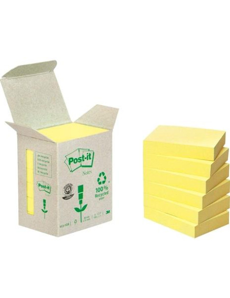 POST-IT BLOC NOTAS ADHESIVAS RECICLADAS 100H 38X51 CANARY YELLOW PAQUETE 6 UD
