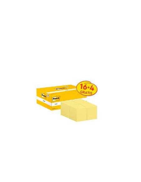 POST-IT BLOC NOTAS ADHESIVAS 653 100H 38X51 NO ENCELOFANADOS CANARY YELLOW PAQUETE 16 UD  4 UD GRATIS