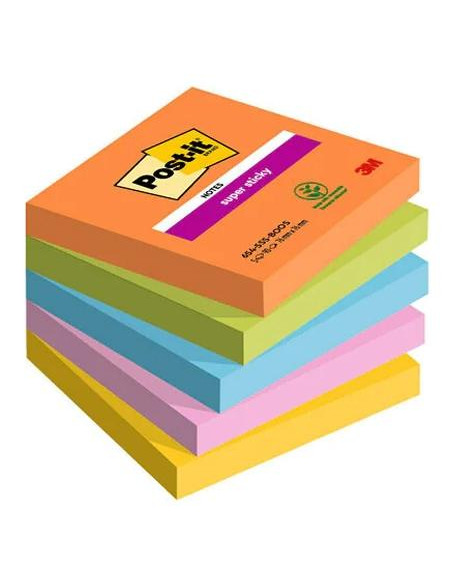 POST-IT BLOCS NOTAS SUPER STICKY 90 HOJAS 4 COLORES NEÓN LUGARES BOOST 76X76 5 BLOCS