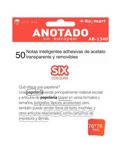 ROYMART BLOC NOTAS ADHESIVAS INTELIGENTES REMOVIBLES 50H 76X76 ACETATO TRANSPARENTE BLANCO