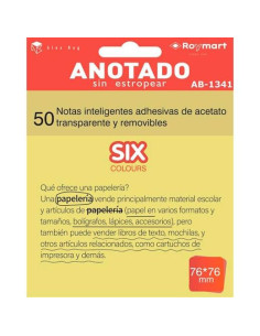 ROYMART BLOC NOTAS ADHESIVAS INTELIGENTES REMOVIBLES 50H 76X76 ACETATO TRANSPARENTE AMARILLO FLUORESCENTE