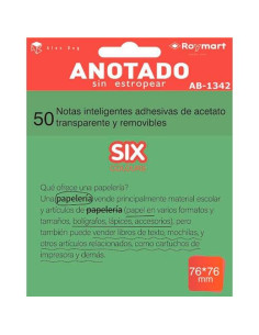 ROYMART BLOC NOTAS ADHESIVAS INTELIGENTES REMOVIBLES 50H 76X76 ACETATO TRANSPARENTE VERDE FLUORESCENTE