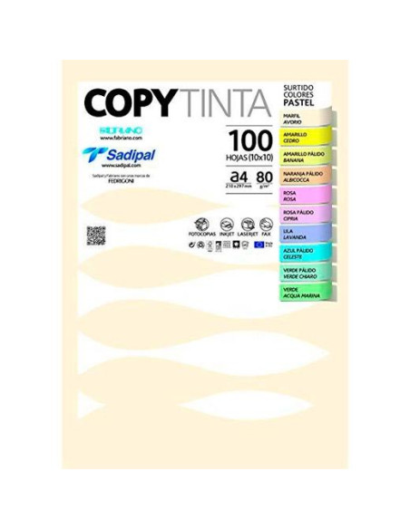 SADIPAL PAPEL COPYTINTA A4 80GR INKJETLÁSER PAQUETE 100H COLORES SURTIDOS PASTEL
