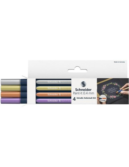 SCHNEIDER ROLLER METÁLICO PAINT-IT 050 COLORES SURTIDOS ESTUCHE 4 UD