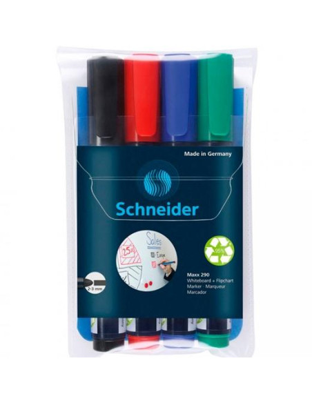 SCHNEIDER MARCADOR PIZARRA BLANCA MAXX 290  1 GRATIS RECARGABLE ESTUCHE DE 4 CSURTIDOS