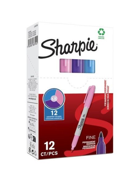 ROTULADOR PERMANENTE SHARPIE FINE SURTIDO CAJA DE 12 4x Rosa 4x Morado 4x Turquesa