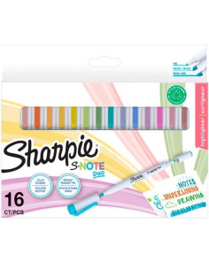 MARCADOR SHARPIE S NOTE DUO DOBLE PUNTA conica y biselada BLISTER de 16