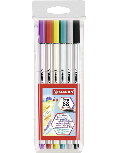 STABILO ROTULADORES PEN 68 BRUSH CSURTIDOS ESTUCHE PLÁSTICO 6 UD