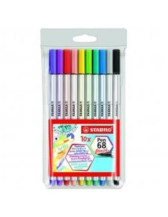 STABILO ROTULADORES PEN 68 BRUSH CSURTIDOS ESTUCHE PLÁSTICO 10 UD