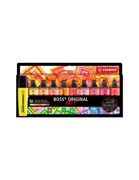 STABILO MARCADOR FLUORESCENTE BOSS ORIGINAL ARTY CSURTIDOS CÁLIDOS ESTUCHE 10 UD