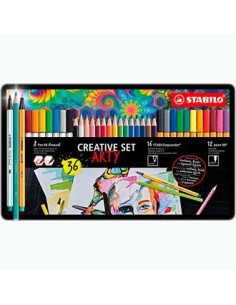 ROTULADOR FIBRA STABILO PEN 68POINT 88AQUACOLOR ARTY LINE ESTUCHE METAL DE 36 8x PEN BRUSH 68 12x POINT 88 16x AQUACOLOR