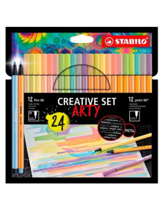 ROTULADOR FIBRA STABILO PEN 68POINT 88 ARTY LINE ESTUCHE DE 24 12x PEN 68 12x POINT 88
