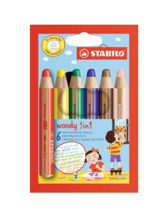 LAPICES de COLORES STABILO WOODY 3 en 1 estuche de 6
