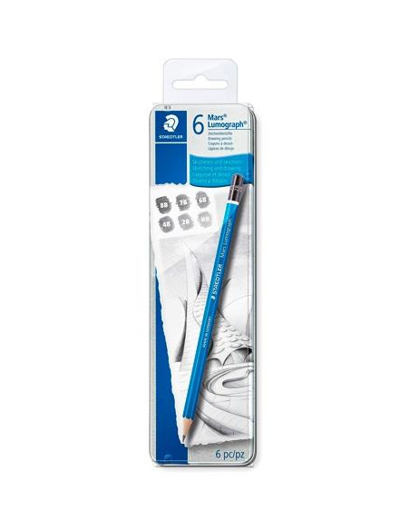 LAPIZ de GRAFITO STAEDTLER 100 LUMOGRAPH caja METAL de 6 8B 7B 6B 4B 2B HB