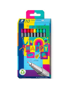 ROTULADOR FIBRA STAEDTLER  334 TRIPLUS FINELINER HAPPY LINE Estuche de 10