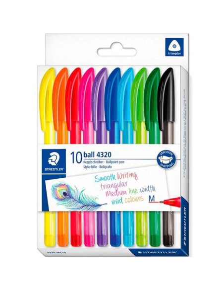 STAEDTLER BOLÍGRAFO BALL 4320 M 10MM TRIANGULAR CSURTIDOS ESTUCHE 10 UD
