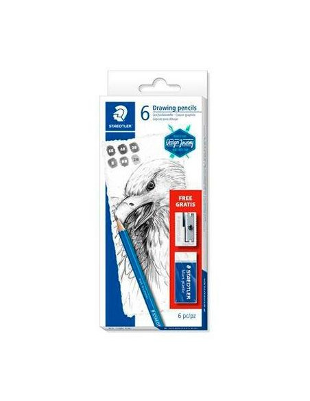 LAPIZ de GRAFITO STAEDTLER 100 LUMOGRAPH DESIGN JOURNEY caja de 6 2H HB B 2B 4B 6B goma peq 526 35 afila 510 10