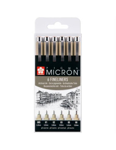 TALENS SAKURA ROTULADORES PERMANENTES PIGMA MICRON FINELINER ESTUCHE DE 6 NEGRO