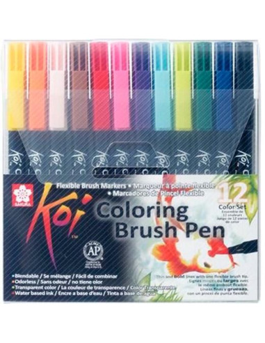 TALENS SAKURA ROTULADORES PUNTA PINCEL KOI COLOURING BRUSH PEN ESTUCHE DE 12 CSURTIDOS