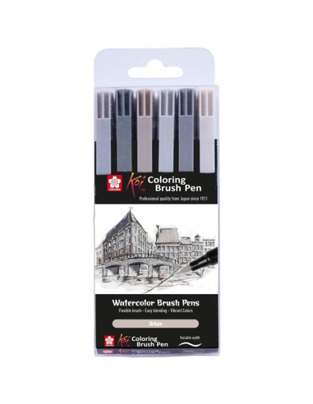 TALENS SAKURA ROTULADORES PUNTA PINCEL KOI COLOURING BRUSH PEN CSURTIDOS URBANOS ESTUCHE 6 UD