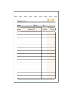 TALONARIO CAMAREROS ESPECIAL BOLSILLO TRIPLICADO AUTOCOPIA