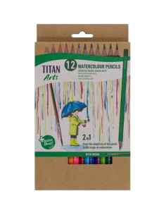 TITAN ARTS LÁPICES DE COLORES ACUARELABLES SURTIDOS ESTUCHE 12 UD  PINCEL