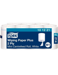 TORK PAPEL DE SECADO EXTRA MINI 2 CAPAS 214 SERVICIOS SACO DE 11 ROLLOS M1 BLANCO