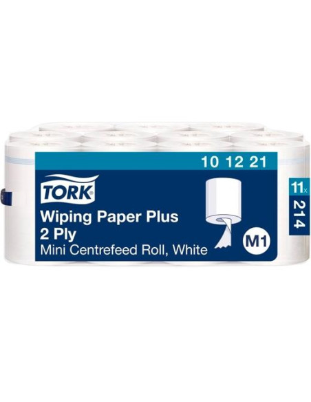 TORK PAPEL DE SECADO EXTRA MINI 2 CAPAS 214 SERVICIOS SACO DE 11 ROLLOS M1 BLANCO