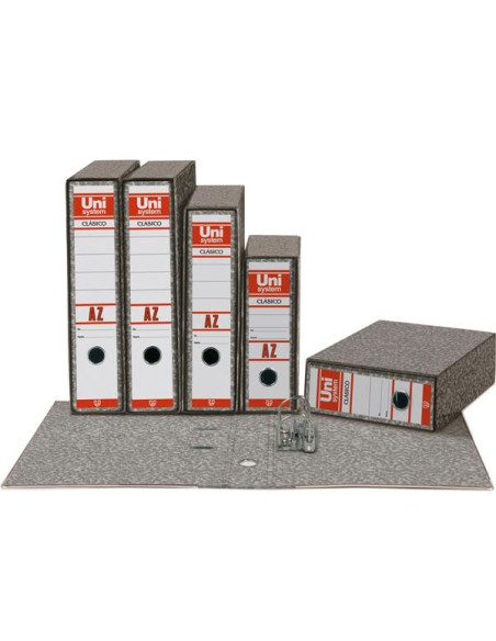 ARCHIVADOR palanca UNISYSTEM CLASICO CARTON sin RADO A4 65mm GRIS