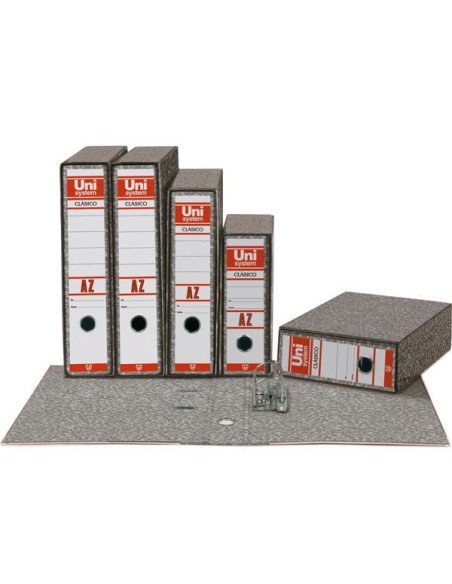 ARCHIVADOR palanca UNISYSTEM CLASICO CARTON sin RADO F 65mm GRIS