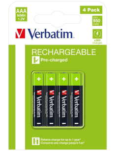 VERBATIM PILAS ALCALINAS RECARGABLES AAA - HR03 - PACK 4 UDS SUSTITUYE 49942