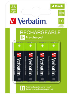 VERBATIM PILAS ALCALINAS RECARGABLES AA - HR06 - PACK 4 UDS SUSTITUYE 49941