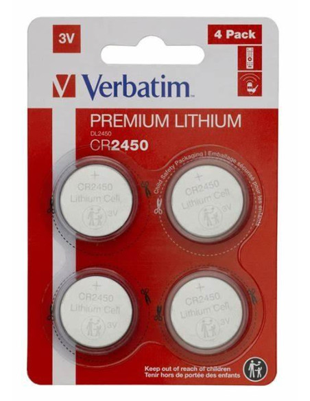 VERBATIM PILAS PLANAS DE LITIO 3V - CR2450 BLISTER 4 UD