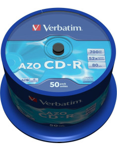 CD-ROM VERBATIM 700MB 52x SPINDLE 50 SUPERFICIE CRISTAL SUPER AZO Incluye Canon LPI de 400 