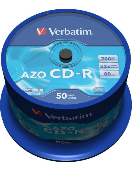 CD-ROM VERBATIM 700MB 52x SPINDLE 50 SUPERFICIE CRISTAL SUPER AZO Incluye Canon LPI de 400 