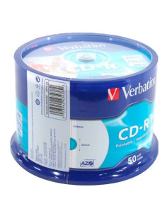 VERBATIM CD-R AZO 700MB 52X 50 PACK SPINDLE SUPERFICIE WIDE INKJET PRINTABLE 23   118MM