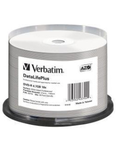 VERBATIM DVD-R 47GB 16X 50 PACK SPINDLE DATALIFE PLUS WIDE INKJET PRINTABLE PROFESSIONAL