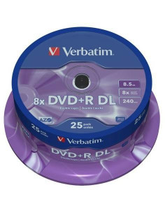 VERBATIM DVDR DOBLE CAPA 85GB 8X 25 PACK SPINDLE SUPERFICIE MATT SILVER
