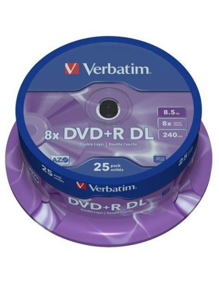 VERBATIM DVDR DOBLE CAPA 85GB 8X 25 PACK SPINDLE SUPERFICIE MATT SILVER