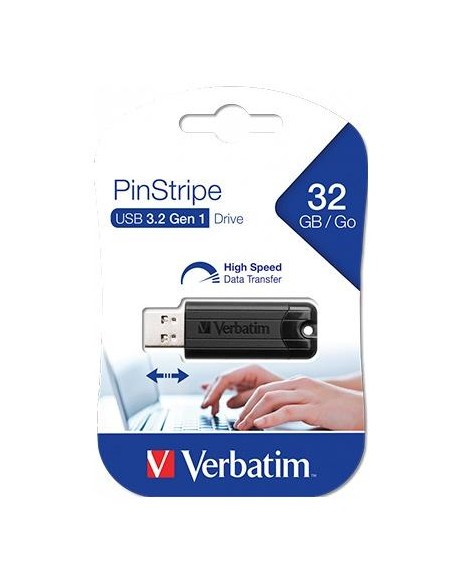 VERBATIM PENDRIVE PINSTRIPE 32GB HIGH SPEED RETRÁCTIL USB 32 NEGRO