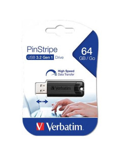 VERBATIM PENDRIVE PINSTRIPE 64GB HIGH SPEED RETRÁCTIL USB 32 NEGRO